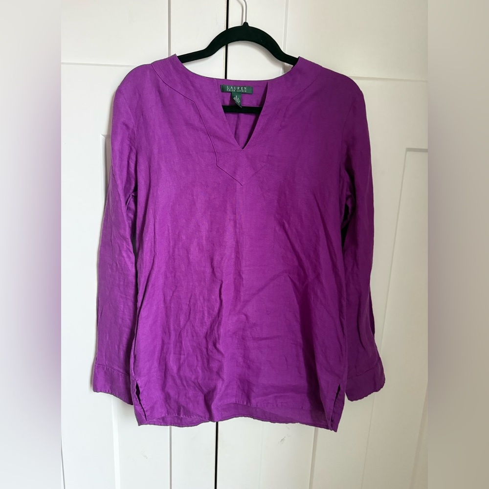 Ralph Lauren Vibrant Purple 100% Linen Blouse size S. EUC no flaws.